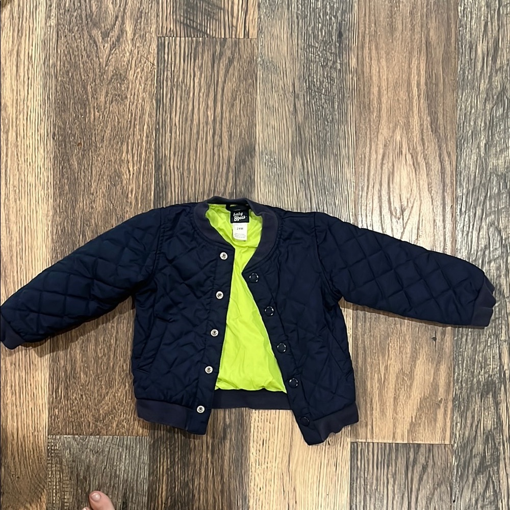 Baby b’Gosh Navy Quilted Jacket with Lime Green Lining